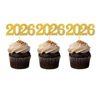 Paquete de 24 adornos para cupcakes de Año Nuevo, purpurina dorada 2025, decoración para tartas de Año Nuevo, pinchos de comida, decoraciones para 2025, Año Nuevo, cumpleaños, graduaciones, bodas