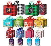 Paquete de 24 bolsas de regalo de Navidad de varios tamaños con asa, bolsas de regalo reutilizables que incluyen 4 extragrandes, 8 grandes, 8 medianas, 4 pequeñas, no tejidas para regalos, regalos de
