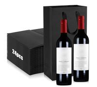 Paquete de 24 Bolsas de Regalo de Vino para 2 Botellas de Vino, SHAIDOJIO Bolsa de Regalo de Vino Negro a Granel, Bolsas de Regalo con Asa Papel Kraft con Separador de Botellas para Fiesta Navidad