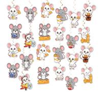 Paquete de 24 bonitos remolinos colgantes de ratón, divertidas decoraciones colgantes de rata, decoración de techo para animales, decoración de fiesta de cumpleaños, suministros de fiesta de ratón