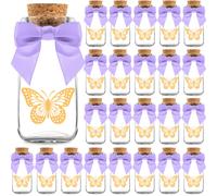 Paquete de 24 botellas de vidrio pequeas con forma de mariposa de Ethisa, con cintas y pegatinas. Ideales para baby showers y cumpleaos, como d