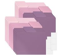Paquete de 24 carpetas de archivos de colores de plástico, color morado, tamaño carta, pestañas de corte 1/3, carpetas de archivos, etiquetas adhesivas, carpetas de archivos Manila de 8.5 x 11