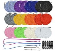 Paquete de 24 cordones universales de repuesto con 4 enhebradores de cordón, 10 cierres de cordón para pantalones, sudaderas, sudaderas, chamarras, pantalones cortos, 51 pulgadas de largo, 12 colores