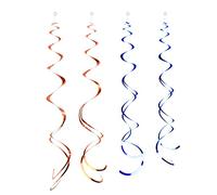 Paquete de 24 decoraciones de remolino colgantes de fiesta naranja y azul real, serpentinas de aluminio brillante para suministros de fiesta de graduación de cumpleaños