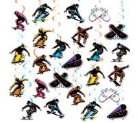 Paquete de 24 espirales colgantes de monopatín, espirales, decoración de techo para monopatín, decoración de fiesta de cumpleaños, suministros de fiesta de monopatín