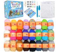 Paquete de 24 hilos de ganchillo para principiantes, azul, verde, rosa, morado, amarillo, arco iris, hilo de algodón fácil de ganchillo para principiantes con puntadas fáciles de ver, kit de ganchillo