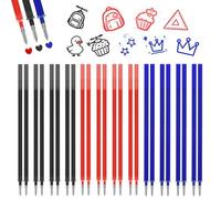 Paquete de 24 minas de repuesto borrables, compatibles con Legami, punta de 0,7 mm, altura 13 cm, azul, negro, rojo, recambio de bolígrafo de gel, borrables, minas para bolígrafos borrables Leg