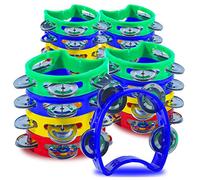 Paquete de 24 panderetas pequeñas con 4 campanas de plástico de colores para hacer ruido, pandereta de percusión de plástico para adultos, estudiantes, jardín de infantes