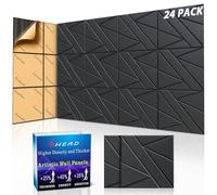 Paquete de 24 paneles de pared autoadhesivos insonorizados, paneles de espuma a prueba de sonido de 30,5 x 30,5 x 1,2 cm para paredes, alta densidad de 1,2 cm, paneles acústicos, paneles de