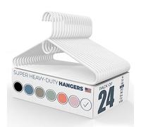 Paquete de 24 Perchas de plástico Resistentes Fabricadas en Estados Unidos para Ropa, Paquete de 20, 30, 50, 100 Unidades, Ganchos de plástico Resistentes para Abrigos y Ropa (Color Blanco)