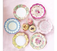 Paquete de 24 platos de papel floral vintage con borde festoneado | Vajilla desechable y exquisita para cumpleaños o fiesta en el jardín, té de la tarde, baby shower o bodas, 17,5 cm