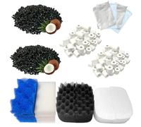 Paquete de 24 soportes de repuesto para acuarios compatibles con filtros Fluval 106 y 107, incluyendo Bio-Foam Max, carbón activado, anillos de cerámica para filtración biológica y mecánica