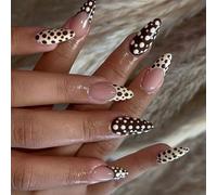 Paquete de 24 uñas artificiales de punta francesa con lunares elegantes en forma de almendra, materiales ABS, para mujer, fácil aplicación, oficina, fiesta, paquete de uñas a presión