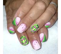 Paquete de 24 uñas postizas a la moda de Halloween brillantes a presión con diseño temático navideño, estilos dulces y vanguardistas, lindas uñas postizas