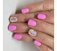 Paquete de 24 uñas postizas a presión, diseño floral francés, para otoño e invierno, para mujer, fácil aplicación, cómodo de llevar