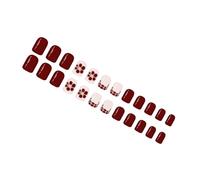 Paquete de 24 uñas postizas a presión para mujer, estilo francés, color café marrón, diseño floral, para otoño e invierno, fácil aplicación, con diseño de flores