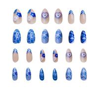 Paquete De 24 Uñas Postizas Azules Con Pegatinas Autoadhesivas, Lindas Uñas Postizas, Uñas Decorativas Para Mujeres, Pegatinas Para Decoración De Uñas, Arte De Uñas