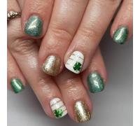 Paquete de 24 uñas postizas con patrón de rayas de trébol del día de San Patricio, uñas postizas cuadradas cortas para fiestas festivas, cómodas de llevar
