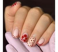 Paquete de 24 uñas postizas cuadradas cortas brillantes, naranjas francesas, marrones, lunares, diseño elegante, materiales ABS, ajuste cómodo para fiestas, uso diario, para principiantes, uñas falsas