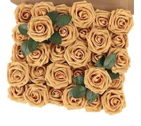 Paquete de 25 rosas artificiales de espuma con tallos, arreglos florales de espuma de látex para suministros de ramo de boda, centro de mesa de despedida de soltera, flores falsas para decoración del