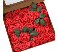 Paquete de 25 rosas artificiales de espuma con tallos, arreglos florales de espuma de látex para suministros de ramo de boda, centro de mesa de despedida de soltera, flores falsas para decoración del