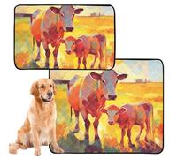 Paquete de 3 alfombrillas para orina de perro y gato, extra grande, lavable, antideslizante, para jaula de avión, 20 x 24 pulgadas, vaca, pasto, ganado, pastizal, rojo, naranja