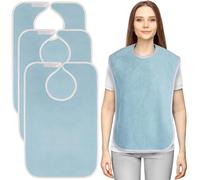 Paquete de 3 baberos impermeables para adultos para mujeres y hombres mayores (azul)