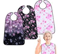 Paquete de 3 baberos para adultos para comer flores de cerezo para mujer, babero lavable reutilizable impermeable protector de ropa con recogedor de migas desmontable, 75 x 50 cm