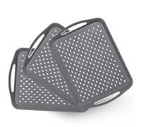 Paquete de 3 bandejas grandes de plástico antideslizantes con asas, bandeja rectangular antideslizante para comer cenas, bebidas (gris)