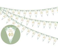 Paquete de 3 banderines de 40 cumpleaños, bandera triangular verde salvia para mujeres y hombres, bandera de 40 cumpleaños, decoración colgante de fiesta de cuarenta cumpleaños, color verde para