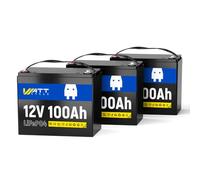 Paquete de 3 baterías WattCycle de 12 V y 100 Ah de LiFePO4, 15 000 ciclos, BMS Integrado de 100 A, 3840 WH: Ideales para autocaravanas, carritos de Golf y Sistemas solares autónomos