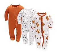 Paquete de 3 Bebé Peleles para Dormir Niños Niñas Algodón Monos Pijama Conjunto Unisex Manga Larga Traje de Mameluco 0-3 Meses