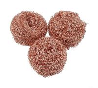 Paquete de 3 bolas de esponja de alambre chapado en cobre con boquilla de hierro limpiador para eliminar escoria dura y suciedad