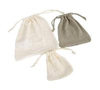Paquete de 3 bolsas organizadoras de algodón suave con cordón, bolsa de almacenamiento de tela para artículos esenciales y accesorios de viaje, solución multiusos para guardería