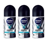 (Paquete de 3 botellas) Desodorante antitranspirante en roll-on Nivea INVISIBLE FOR BLACK & WHITE con aroma fresco para hombre (Paquete de 3 bote