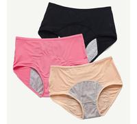 Paquete de 3 Bragas Menstruales para Mujer a Prueba de Fugas Transpirables Y absorbentes para Posparto Color Negro Rojo Y albaricoque 8Xl