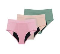 Paquete de 3 Bragas Posparto Sin Costuras de Algodón Bragas Menstruales para Flujo Abundante Absorbentes a Prueba de Fugas Bragas Estilo Hipster Ropa Interior Cómoda Verde Albaricoque y Rosa L