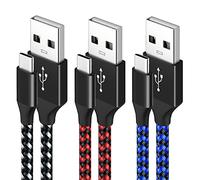 Paquete de 3 cables de carga de nailon trenzado tipo C compatibles con Samsung Galaxy S10 S9 S8 S20 Plus A51 A12 A11, Note 10 9 8, controlador PS5/para cargador de controlador Xbox Series X S (blanco y rojo y azul)