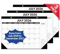 Paquete de 3 calendarios de escritorio 2026-2027, calendario de 18 meses de julio de 2026 a diciembre de 2027, calendario mensual grande de escritorio y pared de 17 x 12 pulgadas para el hogar y la