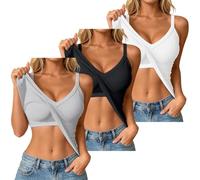 Paquete de 3 camisetas para mujer con sujetador integrado, camiseta básica sin mangas, camiseta de tirantes básica, camiseta de tirantes para verano, camiseta sin mangas, elástica, ajustada, parte