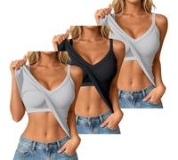 Paquete de 3 camisetas para mujer con sujetador integrado, camiseta básica sin mangas, camiseta de tirantes básica, camiseta de tirantes para verano, camiseta sin mangas, elástica, ajustada, parte