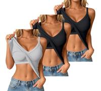 Paquete de 3 camisetas para mujer con sujetador integrado, camiseta básica sin mangas, camiseta de tirantes básica, camiseta de tirantes para verano, camiseta sin mangas, elástica, ajustada, parte