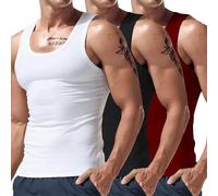 Paquete de 3 camisetas sin mangas para hombre, camisetas de compresión, culturismo, ajustadas, camiseta de verano, camiseta interior de algodón, 3 unidades 1, L