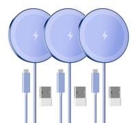 Paquete de 3 Cargadores inalámbricos magnéticos de 15 W: Qi2 Almohadilla de Carga rápida para iPhone Air 17 16 15 14 13 12 Pro MAX, Samsung Galaxy S26 S25, Google Pixel 10, Delgado portátil Morado