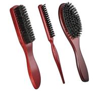 Paquete de 3 cepillos de cerdas de jabalí para cortar la espalda, cepillo de pelo liso con mango de madera, cepillo de cola de rata para mujeres, cepillo de pelo fino para alisar, seccionar, cepillos