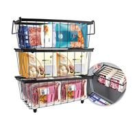 Paquete de 3 Cesta Congelador Grande, 34*18*14cm Cesta Para Congelador Arcon Organizador Congelador Vertical Con Asa Plegable Cestas Organizadoras Para Verduras, Despensa, Nevera Y OrganizacióN