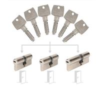 Paquete de 3 cilindros Bricard Astral entreabierto: 2x 30+30, y 1x 30+40 con 6 llaves.