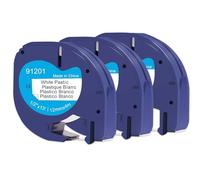 Paquete de 3 cintas de etiquetas compatibles Doree 91221 91201 S0721660 12 mm x 4 m negro sobre blanco para impresora de etiquetas Dymo LT LT-100T, LT-100H