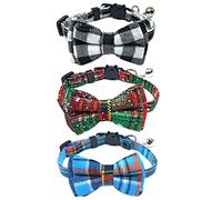 Paquete de 3 collares de Navidad para gatos con campana y pajarita, collares suaves de seguridad de liberación rápida para gatitos y gatos