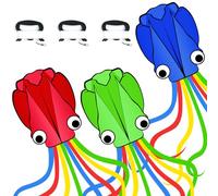 Paquete de 3 cometas de pulpo para niños y adultos, playa grande y suave 3D, fácil de volar para niños y niñas (rojo, verde y azul)